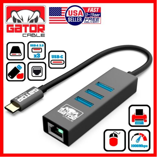 4xem 4XUSBCETHERNET USB3.1 TYPEC USBC HUB ETHERNET NETWORK LAN CARD ADAPTER - $59.01
