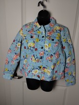 New NWOT Woman Within Button Up Jacket Womens Size 12W Blue Floral Denim Stretch - £11.86 GBP