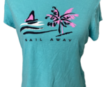 Crown &amp; Ivy Turquoise Crew Neck Short Sleeve T shirt &quot;Sail Away &quot; Size L - $10.44