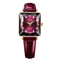 FACET PRINCESS, Princess-Cut, GP Swiss Quartz, 15mm Band - Black &amp; Burgundy Dial - £379.68 GBP