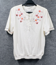 VTG Alfred Dunner Shirt Women Medium White Floral Embroidered Knit Top Pullover - £13.06 GBP