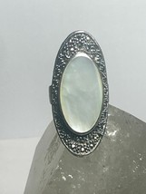 Mother of Pearl ring long Art Deco sterling silver women girls size 6.25 - £68.89 GBP