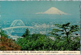 Panoramic View Portland Oregon &amp; Mt St Helens Prior to 1980 Eruption Postcard - £5.81 GBP