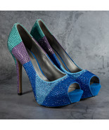 Enzo Angiolini Pumps Tonell Blue Stilleto Rhinestone Peep Toe Color Blue... - $845.91 MXN