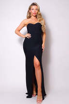 Black Strapless Sweetheart High Slit Bodycon Maxi Long Club Party Dress_ - £23.18 GBP