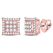 14kt Rose Gold Womens Round Diamond Square Cluster Stud Earrings 1/4 Cttw - £319.00 GBP