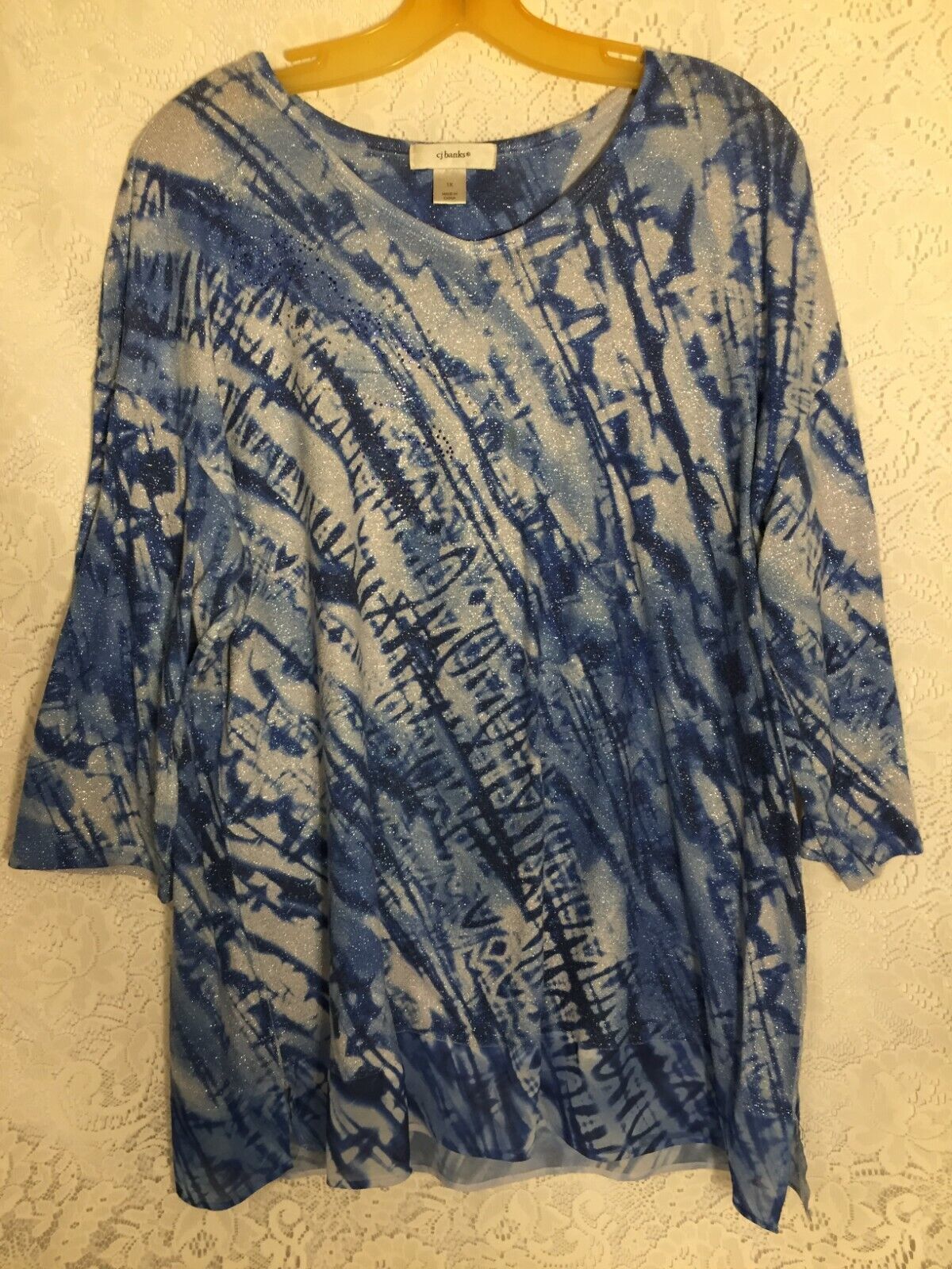 Primary image for Women, Ladies, Girls Pull Over Top Blouse Blue & White CJ Banks 1X