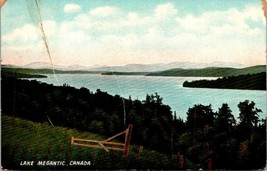 Canada Quebec Lake Megantic Pine Trees Fence Orange &amp; Blue Sky Posted Postcard - £4.40 GBP