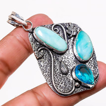 Caribbean Larimar London Blue Topaz Gemstone Gift Pendant Jewelry 2.70" SA 430 - £4.78 GBP