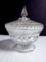 Vtg Anchor Hocking WEXFORD Clear 6 5/8&quot; Candy Dish with Lid Criss-Cross Finial - £10.27 GBP