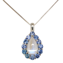 14k White Gold 2.34 Carat Blue Flash Moonstone and Cylon Sapphire Pendan... - $2,272.05