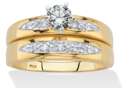Round Classic Cz Bridal Gp 2 Piece Ring Set 18K Gold Sterling Silver 6 7 8 9 10 - £239.79 GBP