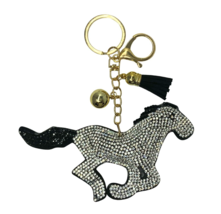 Western Horse BLING! Rhinestone + Leather Key Ring w/Chain Novelty Saddle Charm - £7.03 GBP