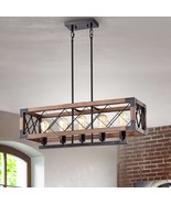 The Lighting Store Aurora Antique Black Rectangular Metal and Natural Wood - $165.16