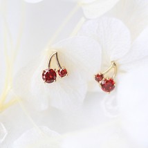 14K Gold Cherry Branch Stud Earrings - S925 Silver, tiny, piercings, helix - £28.05 GBP