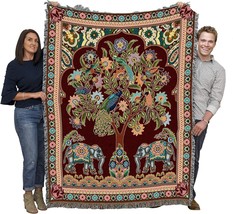 Pure Country Weavers Asian Elephants Blanket - Tree Of Life Gift Tapestry, 72X54 - £57.44 GBP