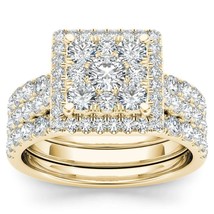 Authenticity Guarantee 
10K Yellow Gold 2ct TDW Diamond Halo Bridal Ring Set - £1,798.54 GBP