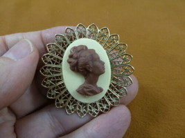 CA2-8 Rare African American LADY ivory + milk chocolate resin CAMEO Pin Pendant - £24.65 GBP