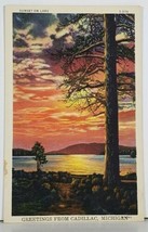 Michigan Greetings from CADILLAC Sunset on Lake Scenic View Postcard J16 - £4.73 GBP