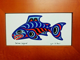 Joe Wilson Salmon Legend Tile &amp; Redwood Box Native American Cowichan - £14.32 GBP