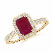 ANGARA Emerald-Cut Ruby Engagement Ring with Diamond Halo for Women in 14K Gold - £1,026.30 GBP