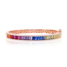 Sterling Silver Rainbow Baguette CZ Bangle - Rose Gold Plated - £193.86 GBP