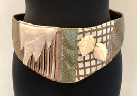 Vintage Waldorf Creations Belt Womens Leather Green Cream Ivory Wearable Art - £27.96 GBP