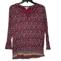 Lucky Brand 3/4 Sleeve Peasant Floral Blouse Top Notched V-Neck Medium Women - £15.49 GBP