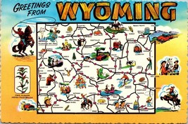 Greetings From Wyoming Map Attractions Resources Vintage Postcard - £7.39 GBP