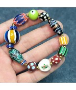 Vintage african venetian style glass with afghani big brass beads bracelet - $35.24 CAD