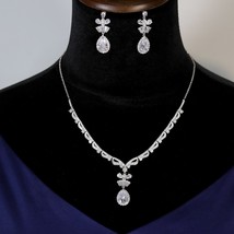 Luxury Shiny Water Drop CZ Necklace Earring Set for Women High Quality Fashion P - £44.72 GBP