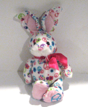 Ganz Peace Signs &amp; Flowers Plush White Rabbit Bunny 12&quot; - £6.21 GBP