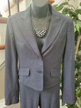 BCBGMAXAZRIA Women Solid Gray Wool Two Buttons Blazer &amp; Pant 2 Piece Suit Size M - £51.19 GBP