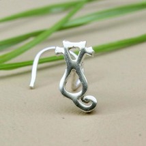 Cute Cat Real Sterling Silver nose stud Corkscrew nose ring L bend 22g - £11.88 GBP