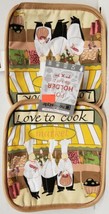 2 Same Printed Kitchen Pot Holders (7&quot;X7&quot;) 3 Fat Chefs Love To Cook Dk.Beige Hs  - £12.57 GBP
