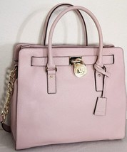 MICHAEL KORS HAMILTON LARGE BLOSSOM PINK LEATHER GOLD LOCK CHAIN TOTE BA... - £177.99 GBP