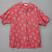 Blouse Shirt Red Bandana White Casual Short Sleeve Button Up Women&#39;s Size M Top - £7.21 GBP