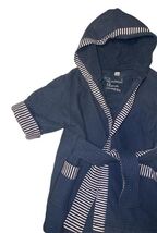 Whimsical Charm Navy Hooded Kids Bath Robe 100% Cotton Striped Trim Size 24 USA image 2