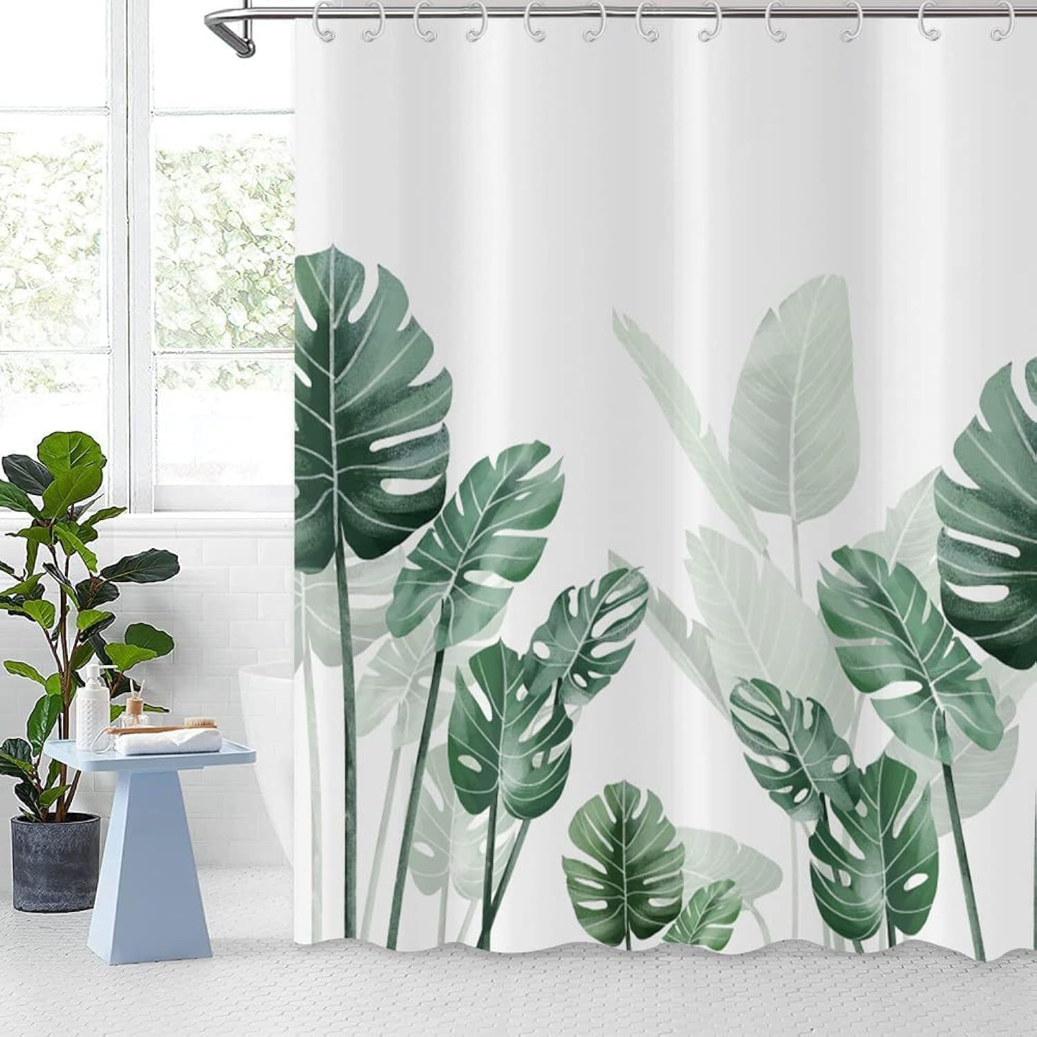 Tropical Leaf Shower Curtain, Green Leaf Botanical Plant Banana Monstera Jungle