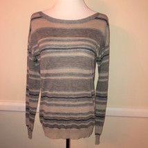 Rebecca Taylor Silver Lightweight Striped Light Alpaca Blend Sweater Sz ... - $28.50