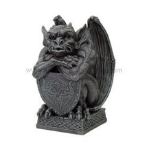 PTC 6.5 Inch Resin Medieval Gargoyle with Shield Protection Statue - $25.56