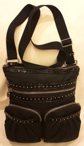 Brighton Shoulder/Crossbody Bag Black Nylon Croc Embossed Leather Trim Studded - £39.30 GBP
