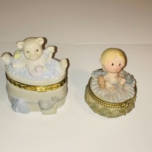 Two (2) Trinket Boxes Ceramic Bear &amp; Chalk Baby - Some Damage But Still Nice - £7.42 GBP