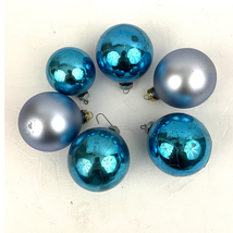 VTG Lot of 6 Blue Mercury Glass Ornaments Christmas Holidays MADE IN USA Shiny  - £15.81 GBP