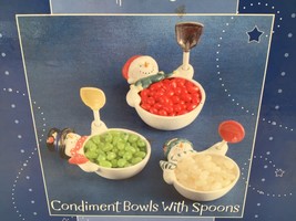 HALLMARK Christmas Snowman Condiment Bowls With Spoons Holiday Hostess Set - $19.74
