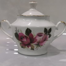 Vintage Rare USSR Riga RPR Porcelain Sugar Bowl Hand Painted Rose Flowers - £21.69 GBP