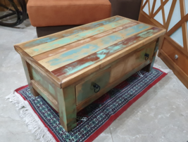 New Industrial Rustic Vintage Wooden Reclaimed Wood Coffee Table With Drawers - £201.50 GBP