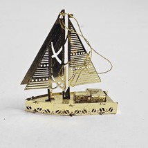Gold Etched Sailboat Christmas Ornament Small 2 Inch Holiday Nautical Sailing - £11.60 GBP
