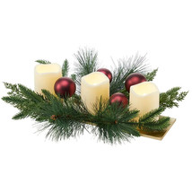 NEW Christmas LED Candle Lighted Centerpiece  red ornaments &amp; faux green... - £18.18 GBP