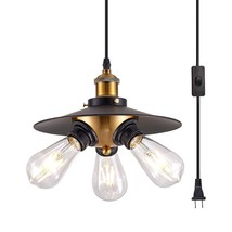 3 Light Plug In Pendant Light Black Hanging Lamps Swag Lights16.4 Ft Cord Hangin - £57.83 GBP